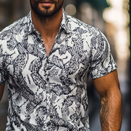 Men's Casual Printed Short Sleeve Lapel Shirt MTA0168D4X