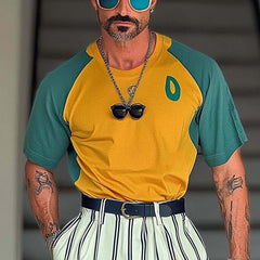 Men's Sports Contrast Color Round Neck Short Sleeve T-Shirt MTA2568C0X