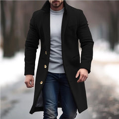 Classic Men's Longline Coat with Gold Button Accents