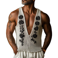 Men's Spring Fashion Vintage Embroidery Woven Slim Vest MTA0839D1P