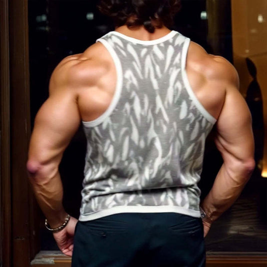 Men's Casual Round Neck Slim Fit Jacquard Knitted Tank Top MTA2555C9M