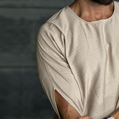 Men's Retro Casual Linen Pleated Round Neck Short Sleeve T-Shirt MTA2771C6TO