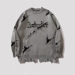 Distressed Graphic Sweater For Trendy Looks