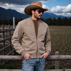 Stylish Cowboy Hat and Black Bomber Jacket Set for Outdoor Adventures