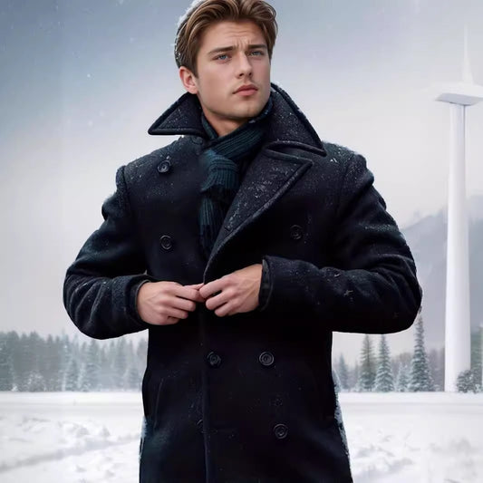 Classic Double-Breasted Pea Coat for Men - Perfect for Winter Outdoors