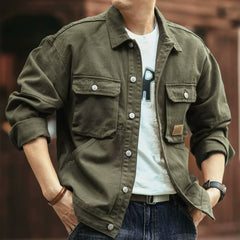 Men's Military-Style Utility Jacket with Multiple Pockets for Outdoor Adventures