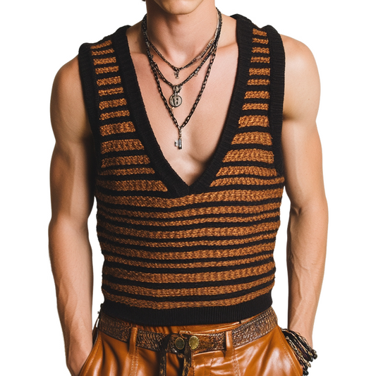 Men's Vintage Striped Knit V-Neck Tank Top MTA0965D2TO