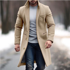 Classic Men's Longline Coat with Gold Button Accents