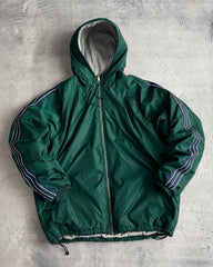 Green Hooded Windbreaker Jacket With Reflective Stripes For Outdoor Adventures