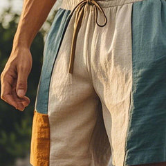 Men's Morandi Color Patchwork Simple Linen Shorts 09147016P