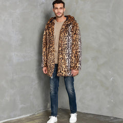 Leopard Print Faux Fur Coat For Men - Stylish And Warm Winter Outerwear
