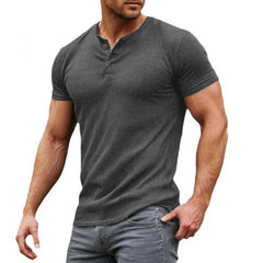 Men's Casual Solid Cotton Blend Slim Fit Henley Neck Short Sleeve T-Shirt 32673533M