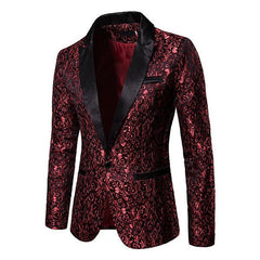 Men's Vintage Jacquard Lapel One Button Blazer 76533871M