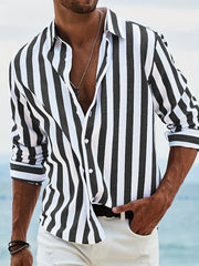 Striped Casual Button-Up Shirt For Men - Perfect For Summer And Spring Outfits