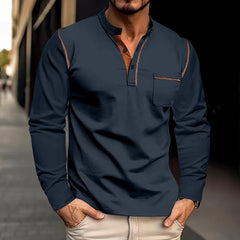 Stylish Men's Henley Polo Shirt with Contrast Trim - Perfect for Casual and Semi-Formal Occasions