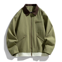 Olive Green Bomber Jacket with Contrast Collar - Perfect for Casual and Streetwear Styles