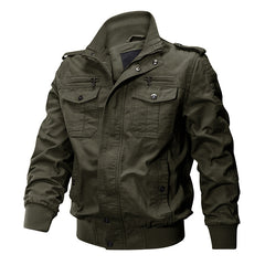 Men's Military-Style Jacket with Multiple Pockets and Adjustable Cuffs for Outdoor Adventures