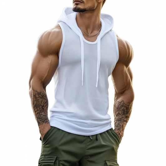 Men's Casual Mesh Patchwork Cotton Slim Fit Hooded Tank Top MTA1888C0M