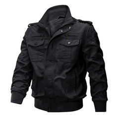 Men's Military-Style Jacket with Multiple Pockets and Adjustable Cuffs for Outdoor Adventures