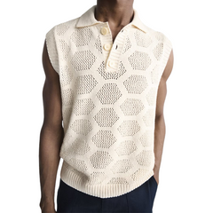 Men's Fashion Casual Exquisite Hollow Polo Neck Knitted Tank Top MTA0995D1K