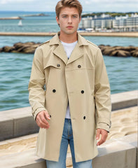 Classic Double-Breasted Trench Coat For Men - Stylish And Versatile Outerwear
