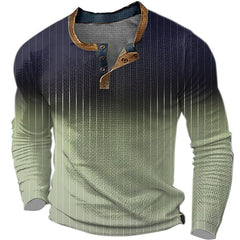 Stylish Gradient Henley Long Sleeve T-Shirt for Men - Perfect for Casual and Sporty Looks
