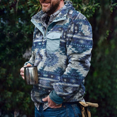 Men's Retro Casual Color Striped Flannel Stand Collar Pullover Jacket