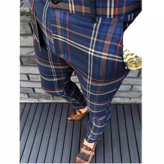 Men's Stylish Plaid Jogger Pants With Casual White Sneakers