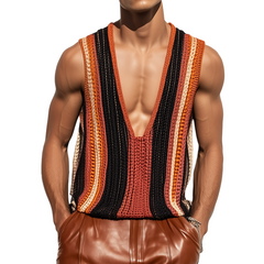 Men's Retro Casual Knit Striped Tank Top MTA0241D0TO