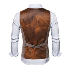 Men's Casual Linen V-neck Single Breasted Patch Pocket Slim Suit Vest 24581320M