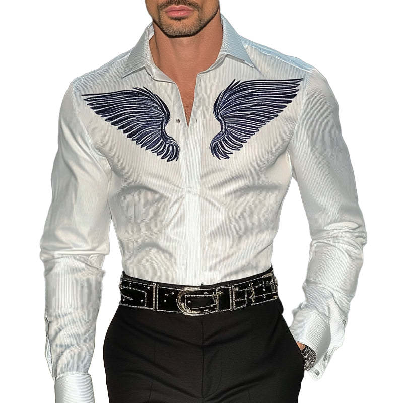 Men's Embroidered Lapel Long Sleeve Shirt MTA2547C9X