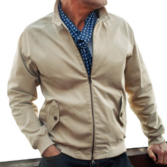 Men's Vintage Khaki Stand Collar Zip-Up Jacket 83741935U