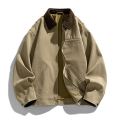 Men's Work Jacket - Detroit Washed, Retro Distressed Denim Canvas Coat