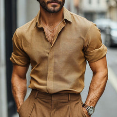 Men's Spring And Autumn Brown Textured Long Sleeve Shirt MTA1901C0U