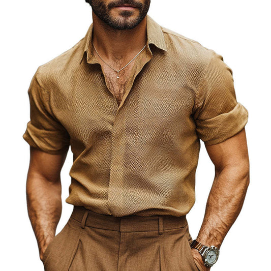 Men's Spring And Autumn Brown Textured Long Sleeve Shirt MTA1901C0U