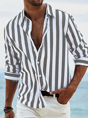 Striped Casual Button-Up Shirt For Men - Perfect For Summer And Spring Outfits