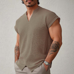 Men's Summer Basic Solid Color Textured Short-sleeved T-shirt MTA0855D3U