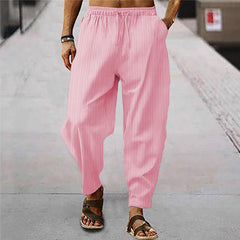 Men's Breathable Cotton And Linen Striped Loose Casual Sports Trousers 71867122X