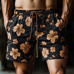Men's Vintage Casual Floral Print Drawstring Shorts MTA2742C1TO