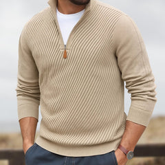 Men's Stylish Half-Zip Ribbed Sweater For Casual And Formal Wear