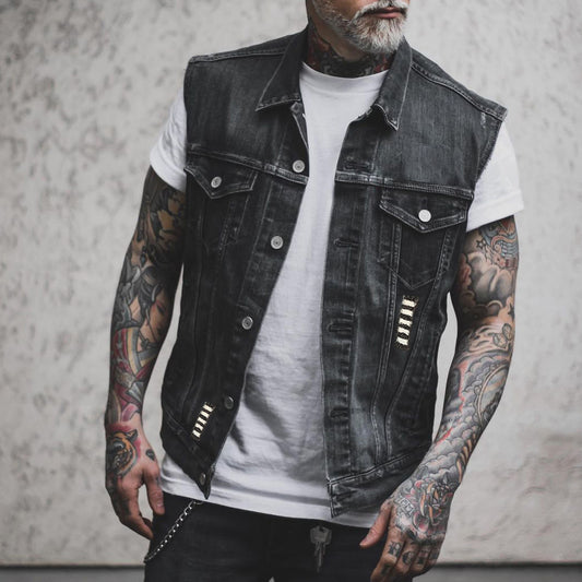 Vintage Route 66 Denim Vest for Motorcycle Enthusiasts