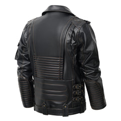 Classic Biker Jacket With Multiple Pockets And Zipper Details
