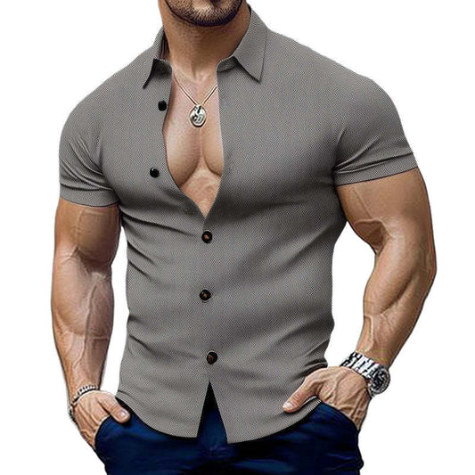 Men's Summer Business Textured Short Sleeve Slim Shirt MTA0301D4U