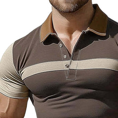 Men's Summer Brown Polo Collar Colorblock Stretch Slim Fit T-Shirt MTA0259D7U