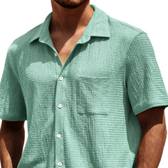 Men's Spring And Summer Classic Casual Textured Fabric Short Sleeve Shirt MTA0990D6K