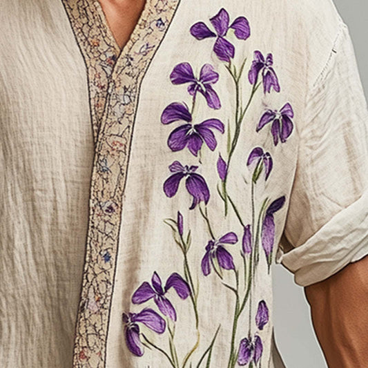 Men's Spring Fashion Retro Cotton And Linen Long Sleeve Shirt MTA0961D8P