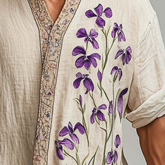 Men's Spring Fashion Retro Cotton And Linen Long Sleeve Shirt MTA0961D8P