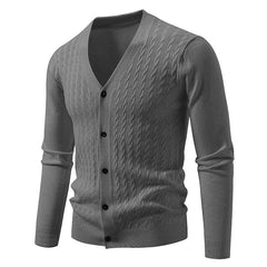 Stylish V-Neck Cable Knit Cardigan Sweater for Men - Perfect for Casual and Formal Wear