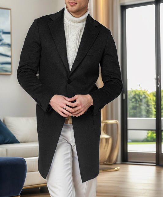 Classic Men's Longline Coat with Gold Button Accents