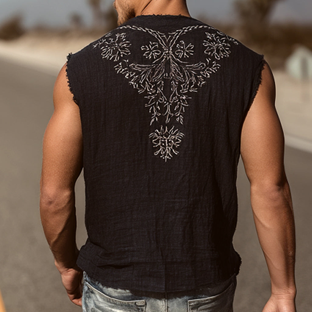Stylish Black Sleeveless Vest with Intricate Embroidery